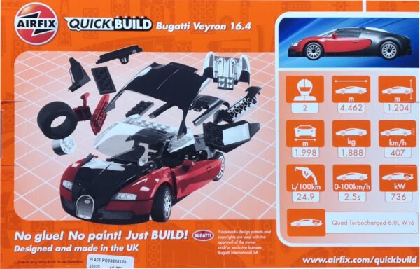 Bugatti Veyron Schwarz/Rot QUICKBUILD 1:24 (Airfix J6020) – Bild 2
